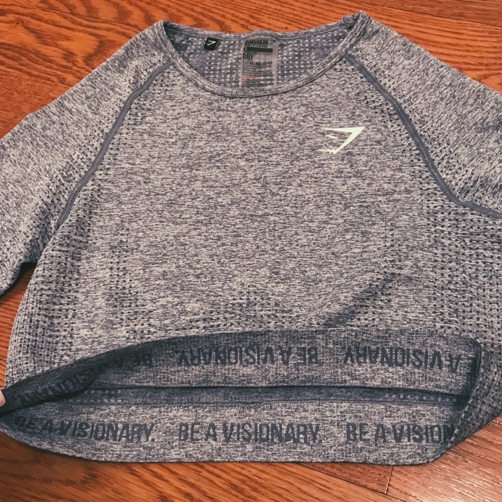 Vital Seamless Long Sleeve Crop Top in Steel Blue